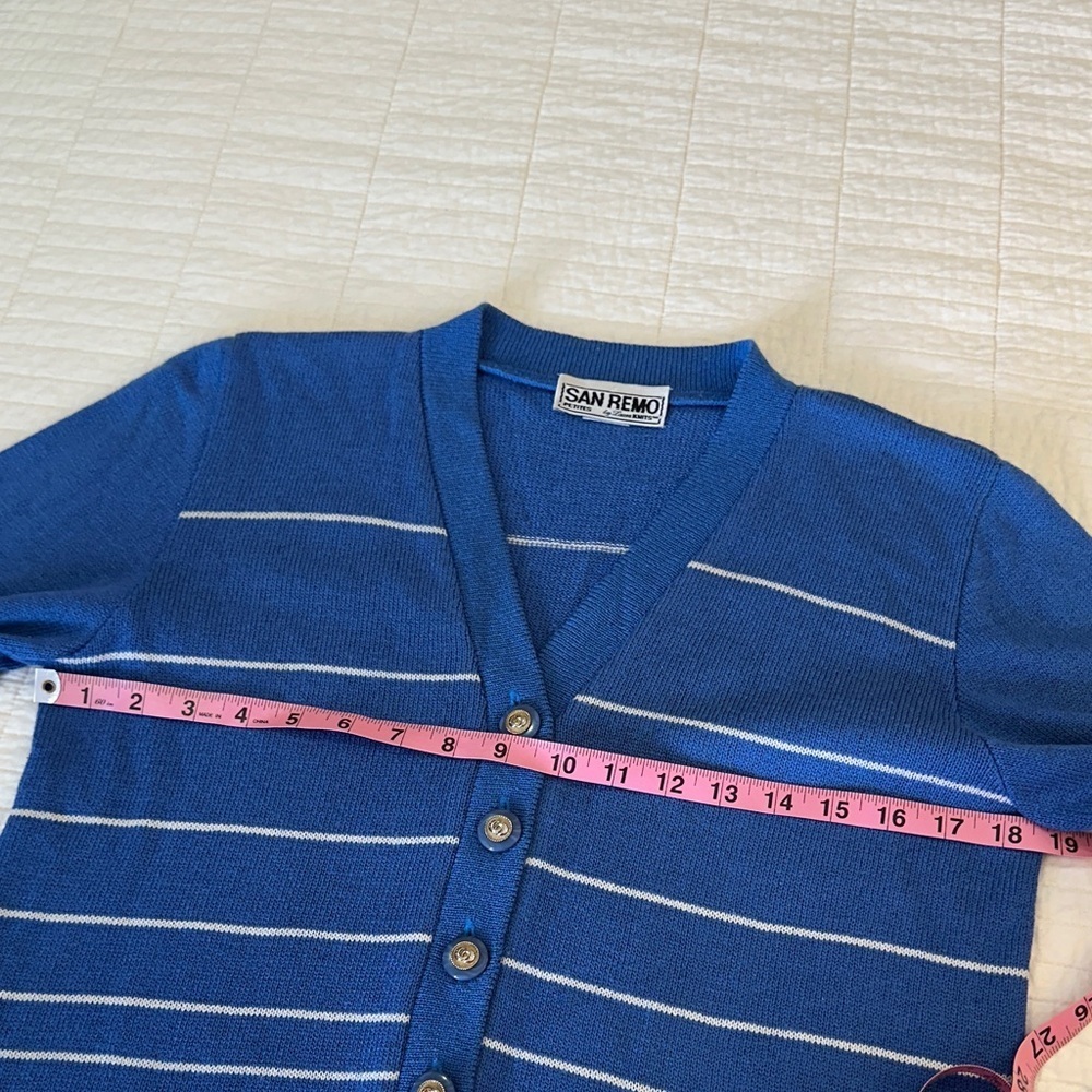 Vintage Knit Cardigan Large Button Stripe Knit 3/4 sleeve Coastal Cozy Grandma - Picture 5 of 8